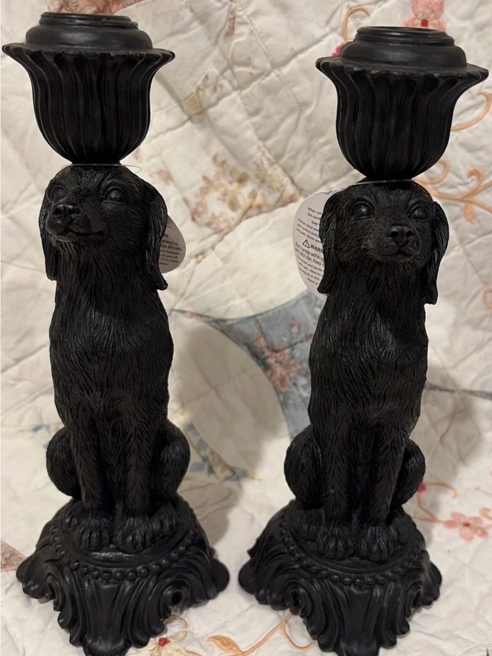 Set of 2 Kirkland's Black Dog Taper Candlestick Holders - Sitting Pose